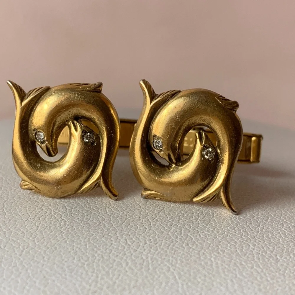 Vintage Gold Filled Diamond Fish Cufflinks